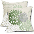 Sweetshow Sage Green Dahlia Linen Pillow Covers 18x18 Inch Set of 2 by Deal US
