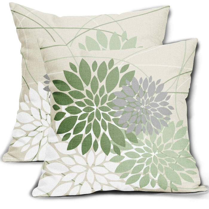 Sweetshow Sage Green Dahlia Linen Pillow Covers 18x18 Inch Set of 2 by Deal US