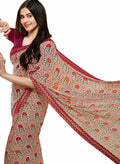 MOHIT CREATIONS Women's Partywear Printed Saree Pink Wool Georgette One Size by Deal US