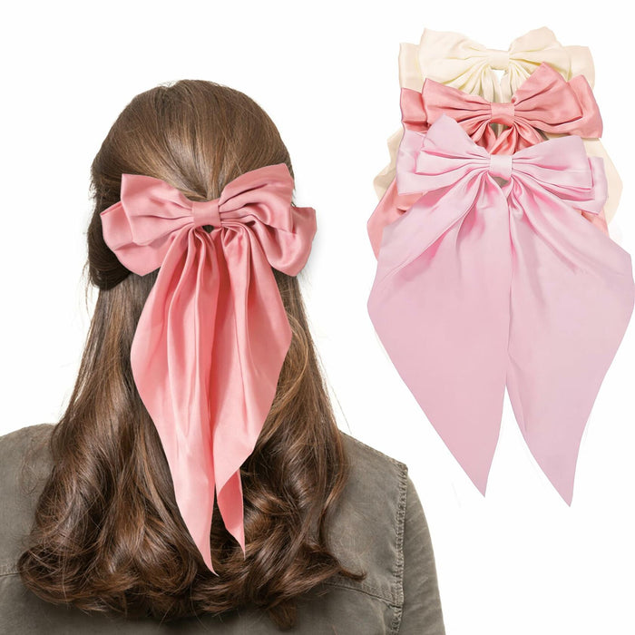 HUFITION Satin Metal Hair Bow Clips 3 PCS Beige Hot Pink Light Pink by Deal US