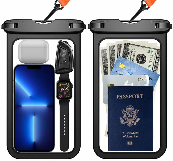 Temdan 2 Pcs Waterproof Phone Pouch IPX8 Up to 10" Large Black with Lanyard by Deal US