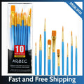 AROIC 10 Pcs Acrylic Paint Brush Set Nylon Hair Watercolor Oil Paint by Deal US