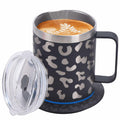 DEQIANG Heated Coffee Mug 12oz USB Powered 304 Stainless Steel Black Leopard by Deal US