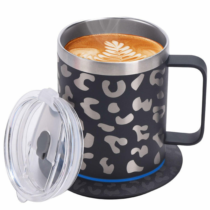 DEQIANG Heated Coffee Mug 12oz USB Powered 304 Stainless Steel Black Leopard by Deal US