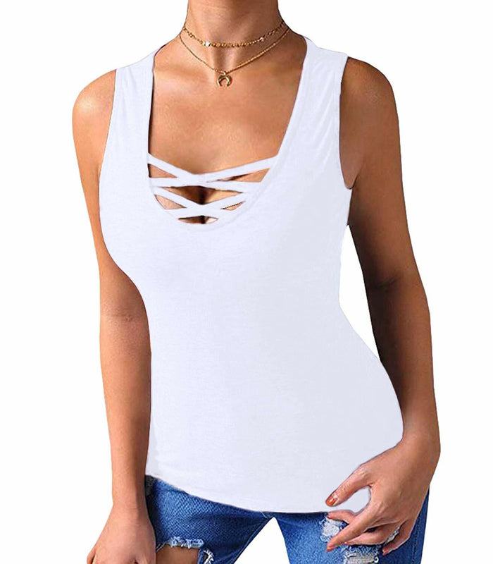 [Like New] Sarin Mathews Womens Tank Top Sleeveless Criss Cross White Size M by Deal US
