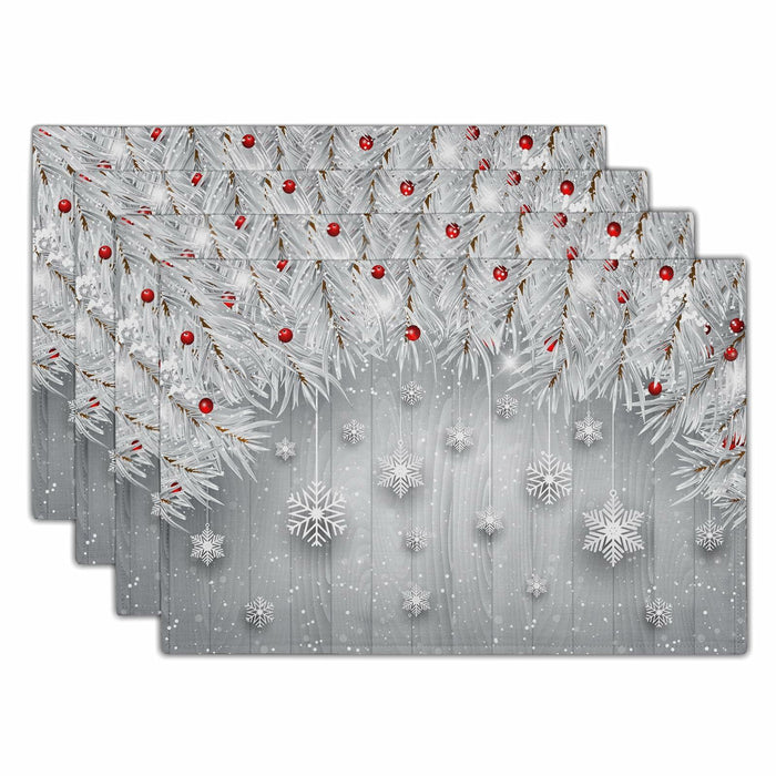 Giwawa Winter Snowflakes Placemats Set of 4 12x18 Silver Red Linen by Deal US