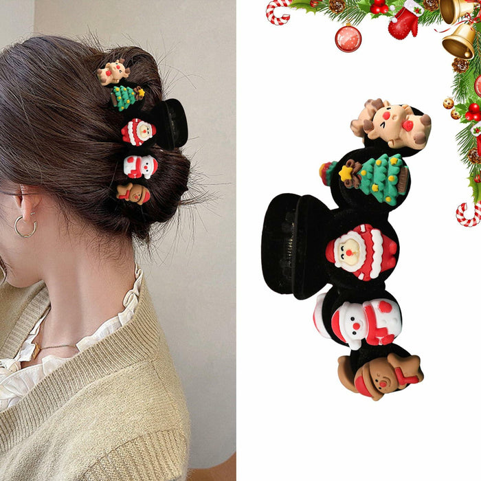 XEININVU Christmas Hair Claw Clip Velvet Large Santa Gingerbread 1Pc by Deal US