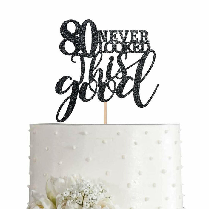 Black Glitter Happy 80th Birthday Cake Topper, Cheers to 80 Years, 80 Count by Deal US