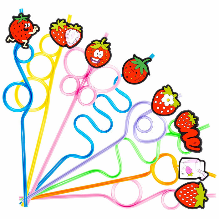 SODWINCO 24 PCS Strawberry Drinking Crazy Straws Kids Party Supplies Red by Deal US