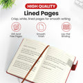 Promot PU Leather A5 Lined Notebook with Pen Red 200 Pages Elastic Pocket by Deal US