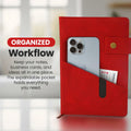 Promot PU Leather A5 Lined Notebook with Pen Red 200 Pages Elastic Pocket by Deal US