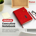 Promot PU Leather A5 Lined Notebook with Pen Red 200 Pages Elastic Pocket by Deal US