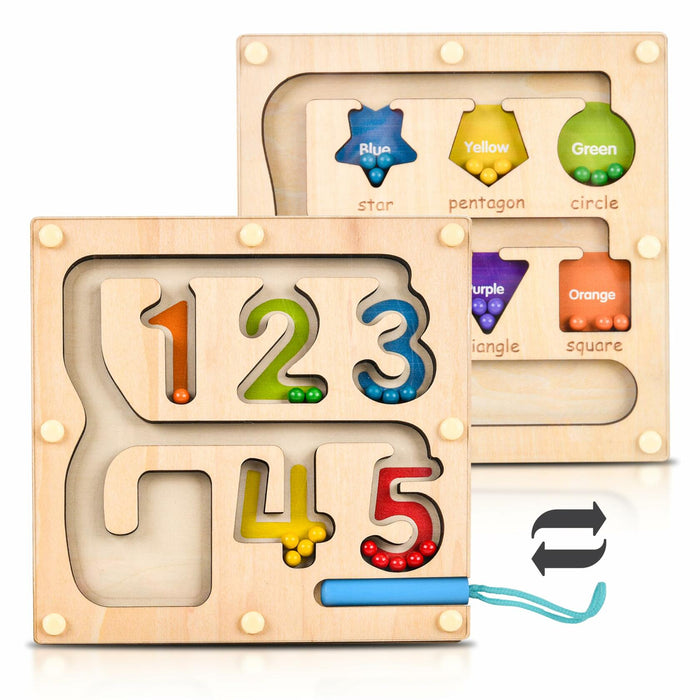 Montessori Magnetic Maze Board Wooden Puzzle Educational Toy Double Maze M by Deal US