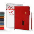 Promot PU Leather A5 Lined Notebook with Pen Red 200 Pages Elastic Pocket by Deal US