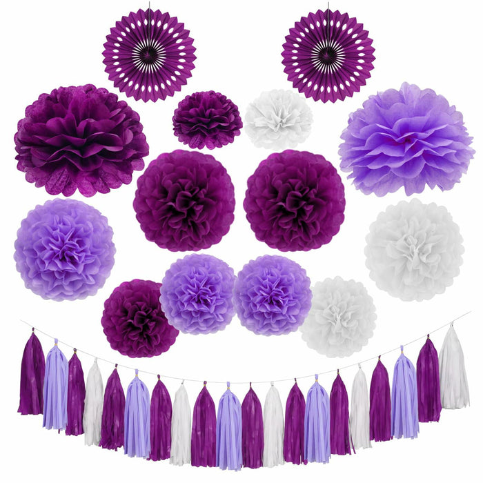 Envibe Purple White Tissue Paper Pom Poms Party Decorations 34 Pcs by Deal US