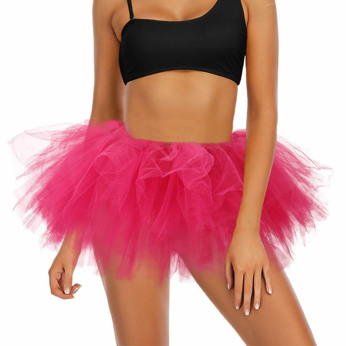 Jewemia Women Tutu Skirt 6 Layered Tulle Elastic Short Hot-Pink Size 40 by Deal US