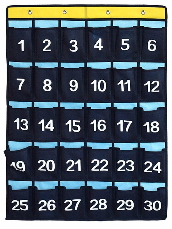 ANIZER Numbered Pocket Chart Over Door Classroom Organizer Blue 30 Pockets by Deal US