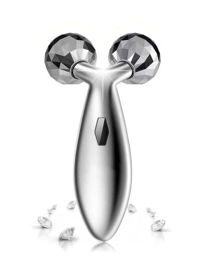 Rikss 3D Roller Face Massager Jade Skin Tightening Lifting Tool Silver by Deal US