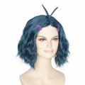 Miss U Hair Short Wavy Deep Blue Anime Cosplay Wig with Purple Hairpins by Deal US