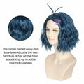 Miss U Hair Short Wavy Deep Blue Anime Cosplay Wig with Purple Hairpins by Deal US