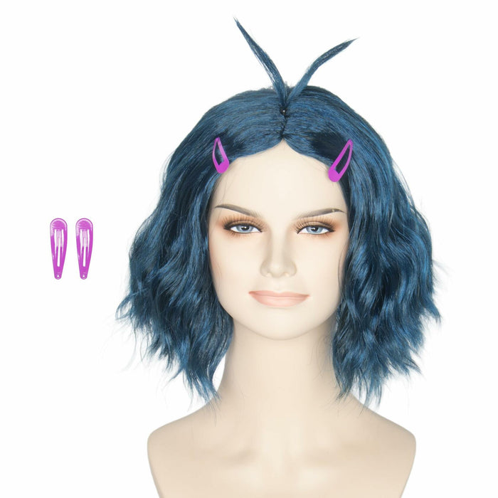 Miss U Hair Short Wavy Deep Blue Anime Cosplay Wig with Purple Hairpins by Deal US