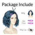 Miss U Hair Short Wavy Deep Blue Anime Cosplay Wig with Purple Hairpins by Deal US