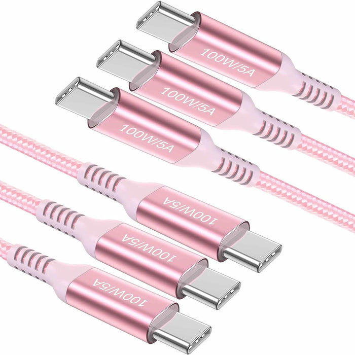 Awnuwuy USB C to USB C Cable 100W Fast Charging Pink 6.6ft 3-Pack by Deal US