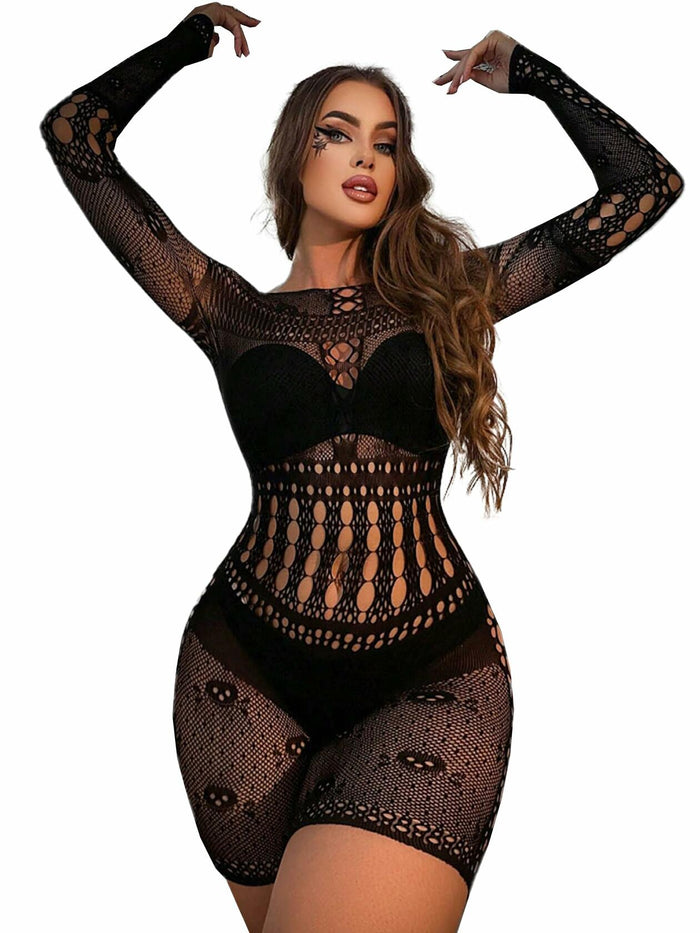 Buitifo Woman Nylon Fishnet Bodysuit Bodystocking Sexy Tights Black Size M by Deal US