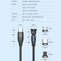 Generic Magnetic PD 60W USB C Charging Cable 3.3ft Black 1pc Aluminum by Deal US