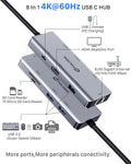 FOLODA USB C HUB 8-in-1 Docking Station HDMI 4K@60Hz Gigabit Ethernet Gray by Deal US