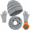 LOROME Winter Beanie Hat Scarf Gloves Set Light Gray Acrylic Size 5 1/8-7 7/8 by Deal US
