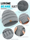 LOROME Winter Beanie Hat Scarf Gloves Set Light Gray Acrylic Size 5 1/8-7 7/8 by Deal US