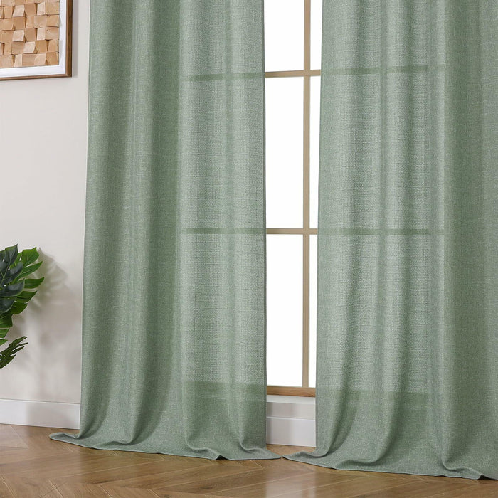 OVZME Green Curtains 40x96in 2 Panels Light Filtering Faux Linen Set by Deal US