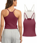 OVESPORT 2Pack Workout Tank Tops Women Built-in Bra Seamless Red+White XL by Deal US