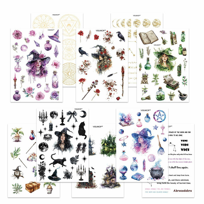 VISUMCIP Witch Stickers 10 Sheets Pre-Cut Journaling Washi Scrapbooking Magic by Deal US