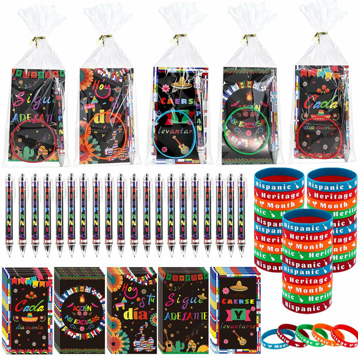 MUOUAKATE 90 Pcs Hispanic Month Party Favors Silicone Bracelets Pens by Deal US