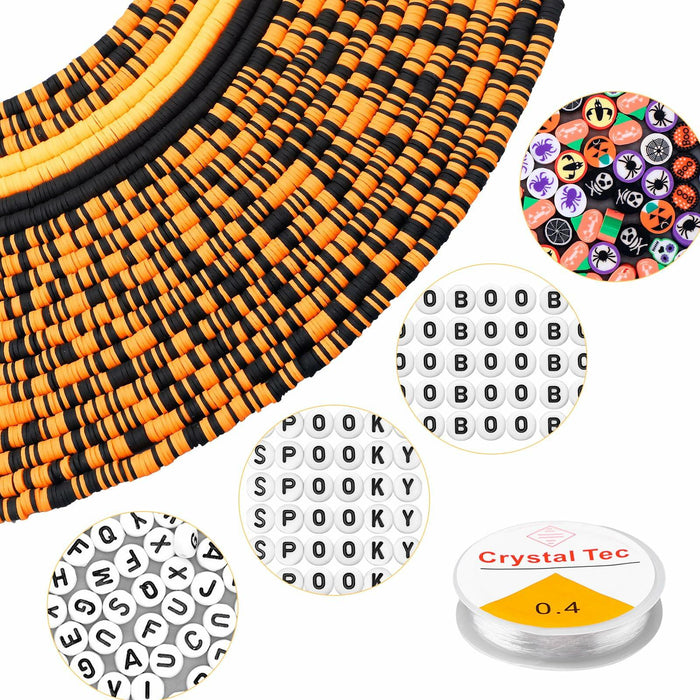 Suncalla 7108 Pcs Halloween Polymer Clay Beads Kit 6mm Orange Black 20 Strings by Deal US