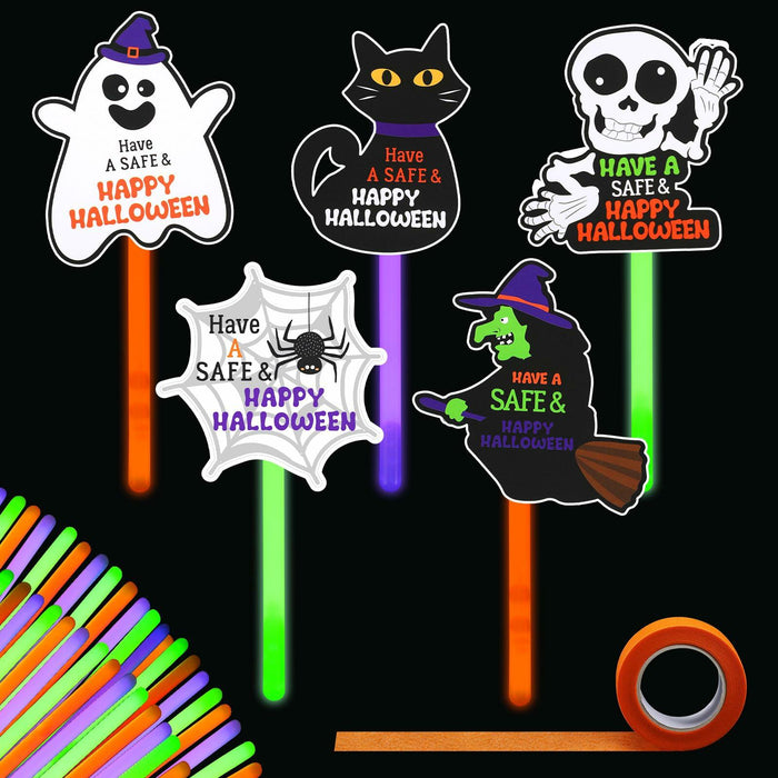 Realspring 24 Pcs Halloween Glow Sticks Purple Green Orange 0.4x7.8 Inch by Deal US