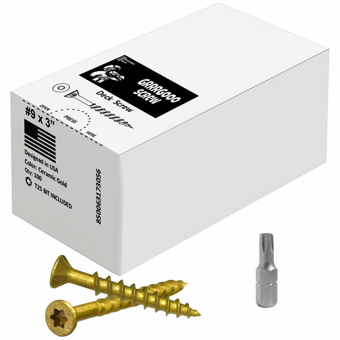 Decking Screws #9 3in Gold 100pcs Long Star Head Wood to Wood Screws by Deal US