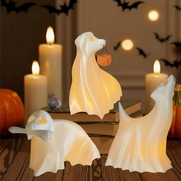 Roowest Light Up Halloween Ghost Dog Figurines Set of 3 White by Deal US