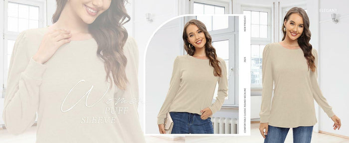 NILOUFO Women Long Sleeve T Shirt Tunic Casual Beige Size M by Deal US