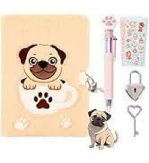 PrinBarBee French Bulldog Diary with Lock Plush 160 Pages Multicolor Pen by Deal US