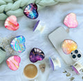 Luhoit Heart Shape Expanding Cell Phone Grip Glass Stand Gold Red Marble by Deal US