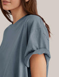 TARSE Oversized Loose Fit Cotton Tunic Tee Women Short Sleeve Blue Mirage Small by Deal US