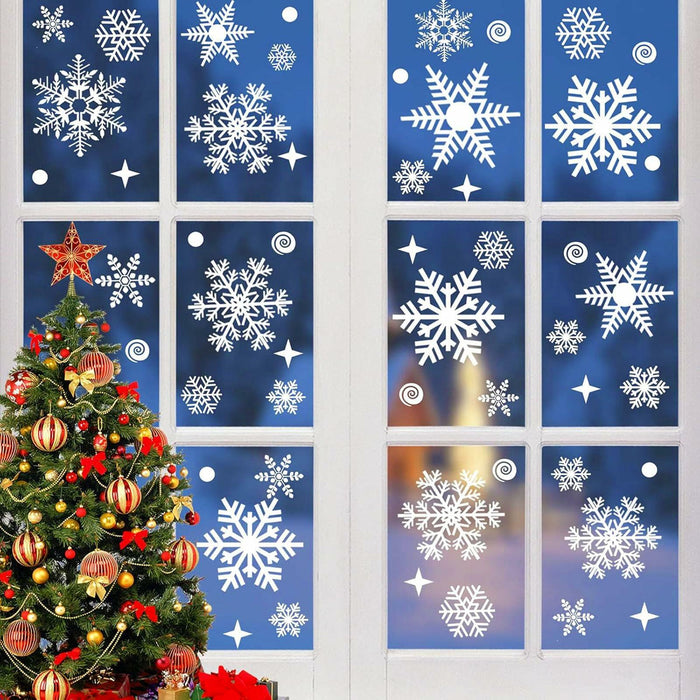 Uorybwanai 138Pcs Christmas Window Stickers Snowflakes Xmas Decals White by Deal US