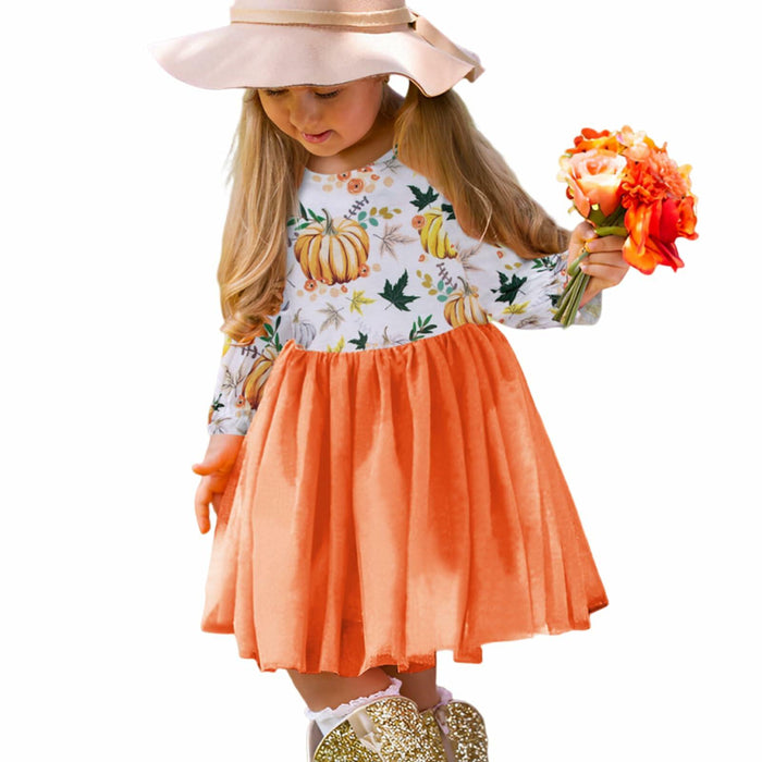 C&M WODRO Toddler Girl Thanksgiving Pumpkin Tulle Dress Pumpkin+Leaf 3-4T by Deal US