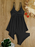 Leoparts Women's Two Piece Mesh Tankini Swimdress High Waist Bottom Size S Black by Deal US