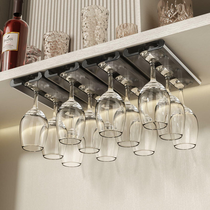 Vaisoeny 4Pack Wine Glass Holder Under Cabinet Stemware Rack Grey by Deal US