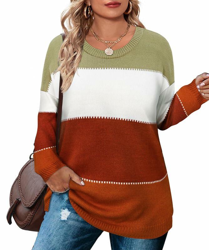 TIYOMI Plus Size Women's Crew Neck Long Sleeve Knit Sweater Striped Size XL by Deal US