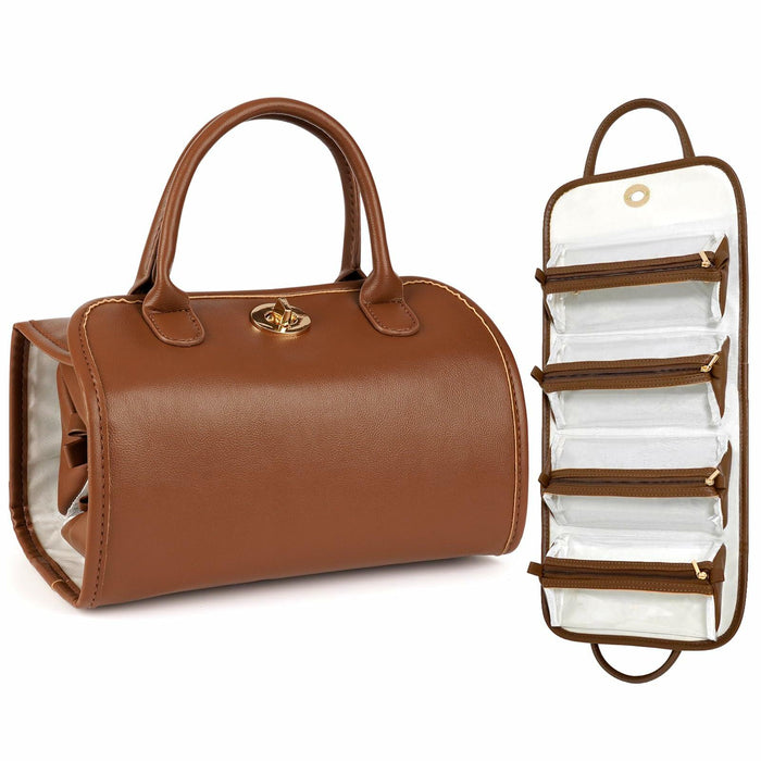 voioe Travel Makeup Organizer Bag Foldable Toiletry Large Capacity Brown by Deal US